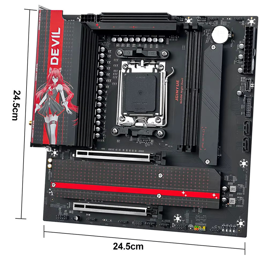 JGINYUE AMD B650M Night Devil M-ATX Motherboard in Schwarz mit DDR5 und M.2 NVMe Unterstützung für AMD AM5 Ryzen 7000/8000/9000 Serie Prozessoren - Bild 3