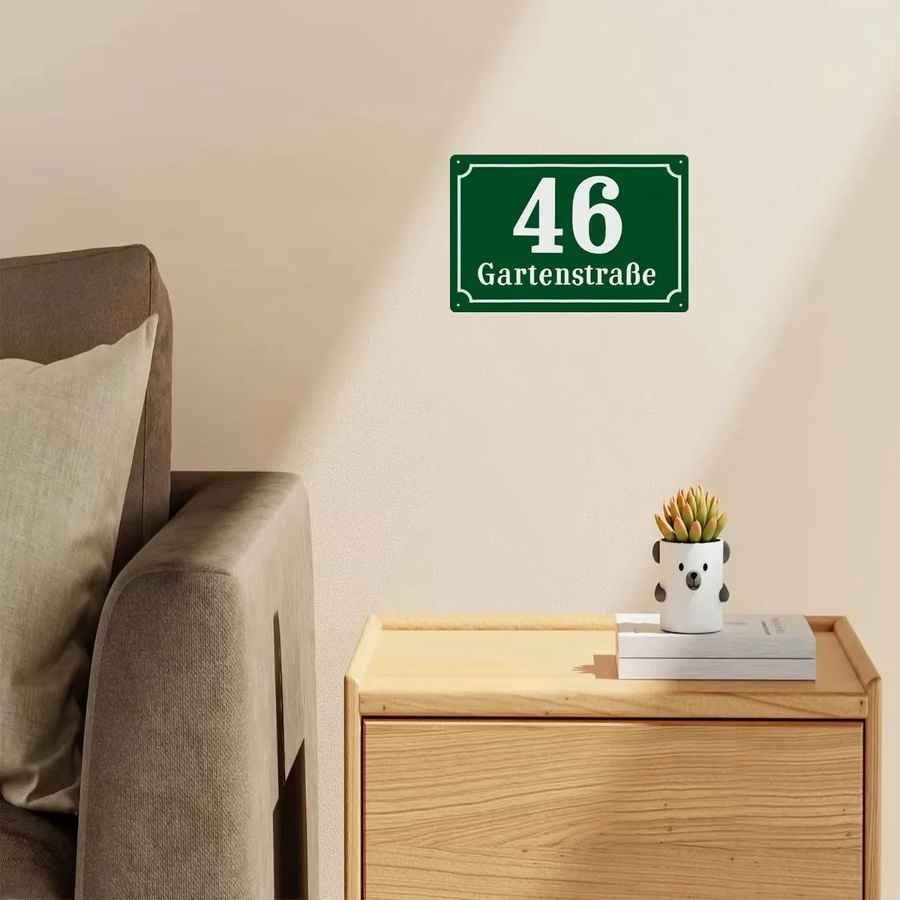 Personalisierte Retro-Hausnummer von CIFBUY als wasserdichte Metall-Plakette in Rot oder Grün für die Wanddekoration im Innen- und Außenbereich - Bild 4