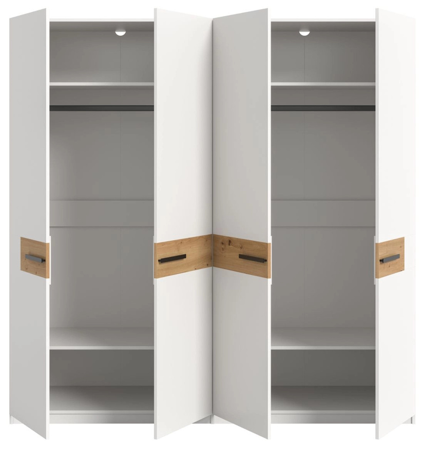 Kleiderschrank Palina 4-türig in Weiß und Eiche, B/T/H: 200 x 55 x 201 cm - Bild 2