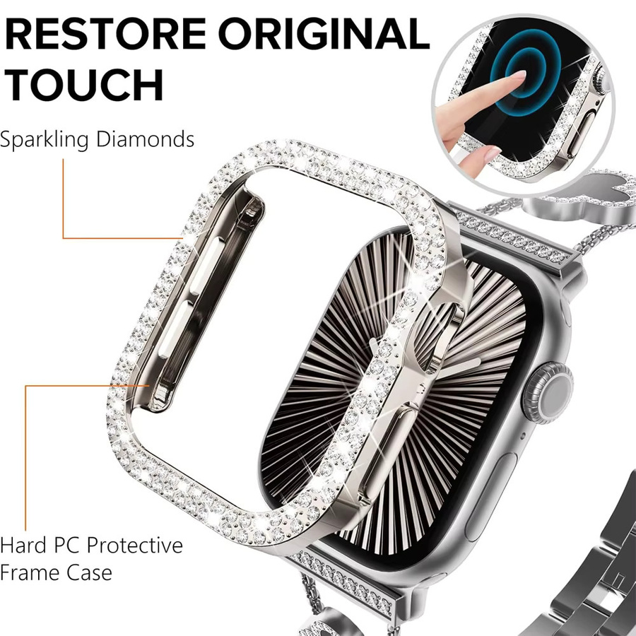 LCAPLE Diamant-Abdeckung für Apple Watch, Edelstahl, Silber, Unisex - Bild 2