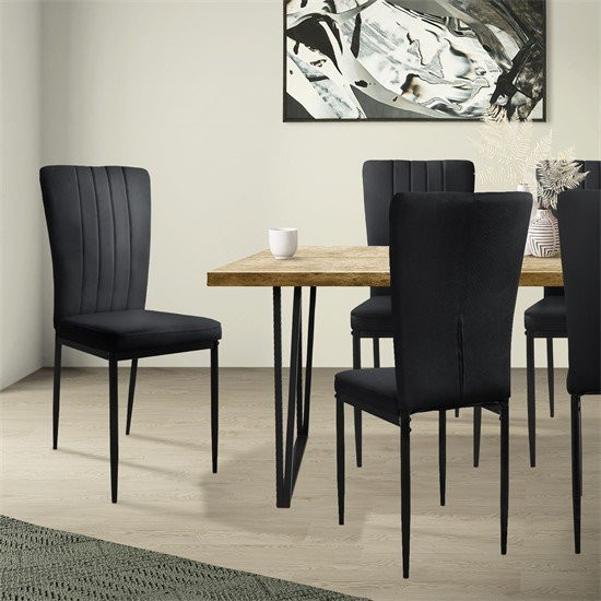 ML-Design Esszimmerstuhl 4er Set in Schwarz mit Samtbezug und Metallbeinen - Bild 1