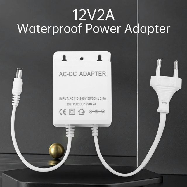 occkic Netzteil DC 12V 2A mit EU-Stecker, wasserdichtes Outdoor-Netzteil für LED und Überwachungskameras, Farbe: Weiß - Bild 1