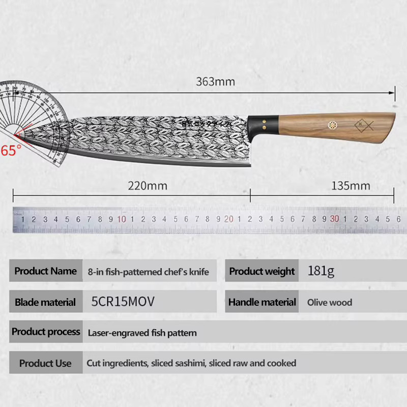 PLYS Profi Kochmesser aus Edelstahl in Silber mit Holzgriff, Länge: 20,3 cm - Bild 6
