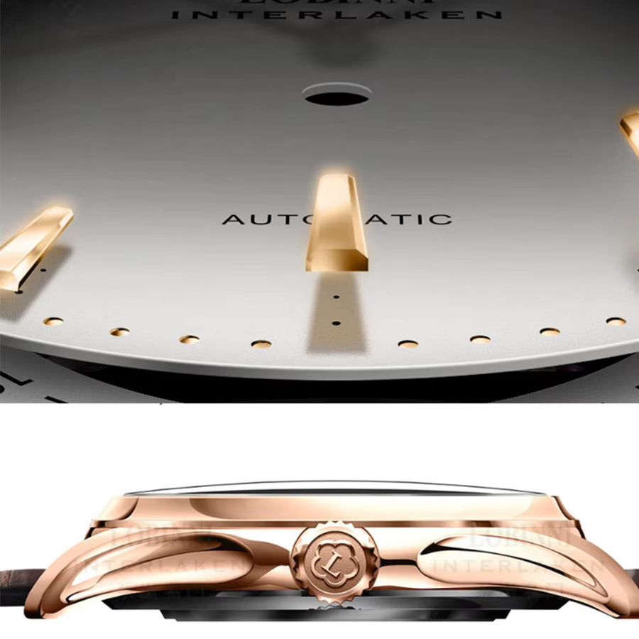 LOBINNI Armbanduhr Automatik, Gold, Bicolor, Leder, Herren - Bild 6