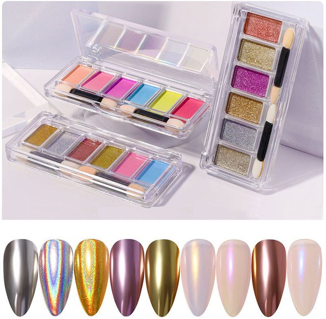 CHUNSHU Spiegelpulver, 6 Farben, Metallic, Holografisches Chrompulver - Bild 1