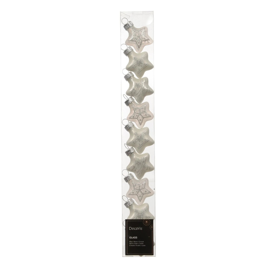 Decoris Baumschmuck Stern-Anhänger aus Glas in Weiß, 9-teiliges Set mit 3 Designs, Höhe: 3 cm, Breite: 1,3 cm - Bild 2