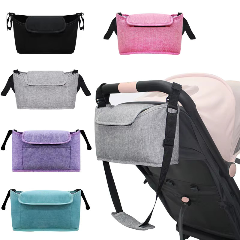 Kinderwagen Organizer Tasche mit Haken in Schwarz für Kinderwagen und Rollstühle - Bild 3