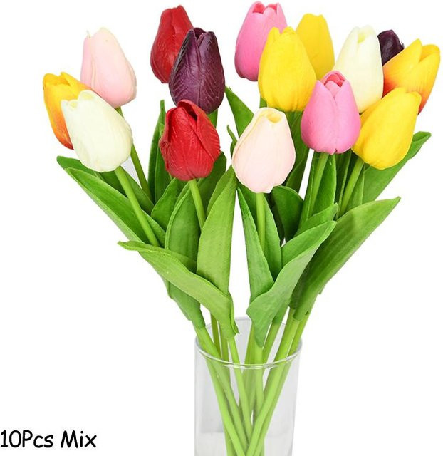 10 Stück künstliche Tulpen aus PE in Multicolour für deine Hochzeits-, Geburtstags- oder Garten-Dekoration - Bild 1