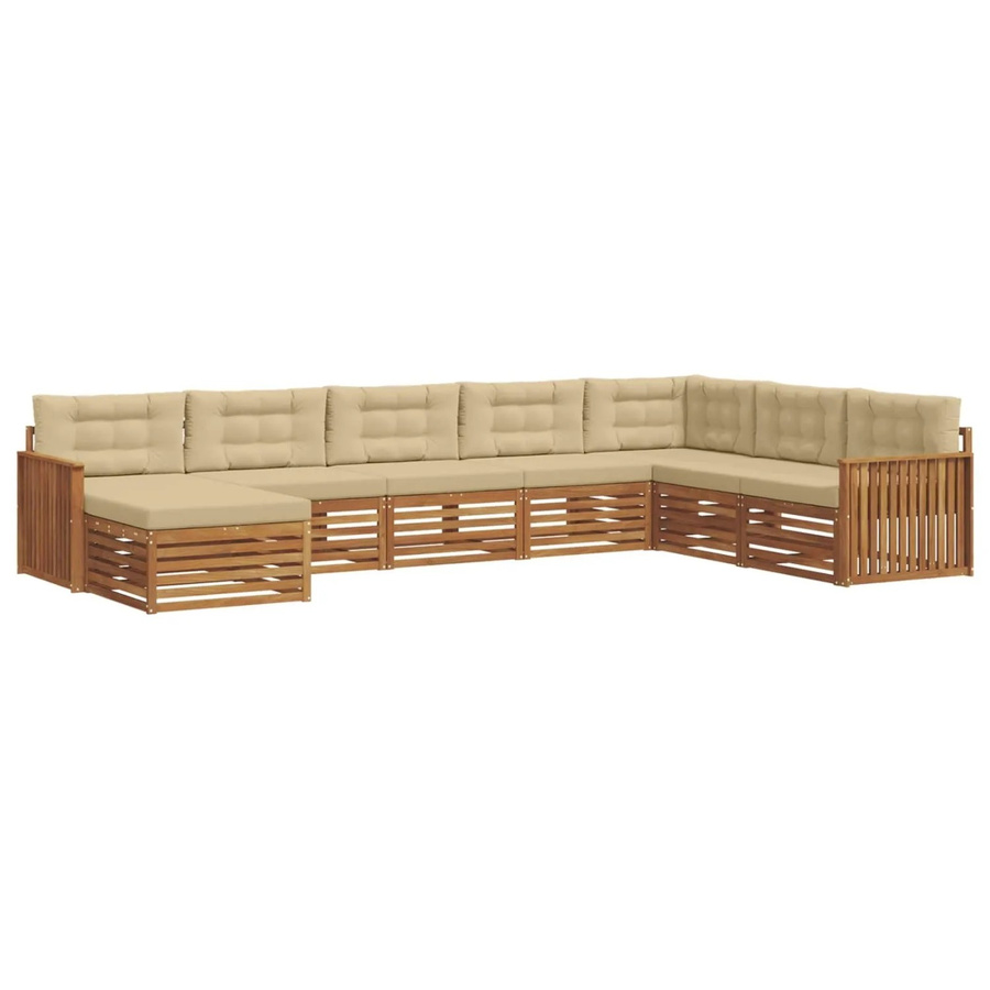 vidaXL Sofagarnitur 8-teilig in U-Form aus Massivholz Akazie in Natur und Beige mit Polsterung und Kissen - Bild 2
