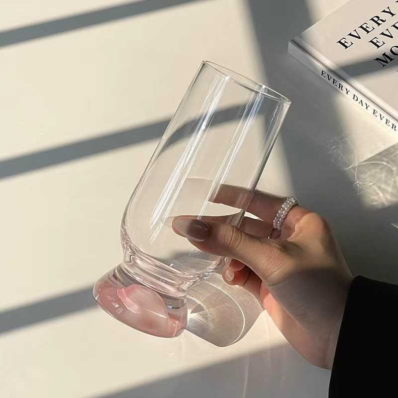 Rosa Bergglasbecher mit Landschaftsdesign, Tumbler aus Glas, Transparent/Pink, Höhe: 15,8 cm, Durchmesser: 6,5 cm - Bild 3