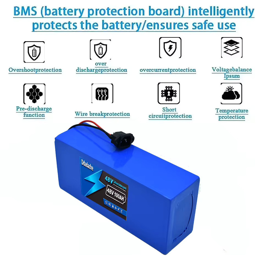48V 100000mAh 13S5P 18650 Lithium-Akku mit intelligentem BMS in Blau für E-Bikes, Roller und elektrische Geräte von 500W bis 1000W inklusive Ladegerät - Bild 3