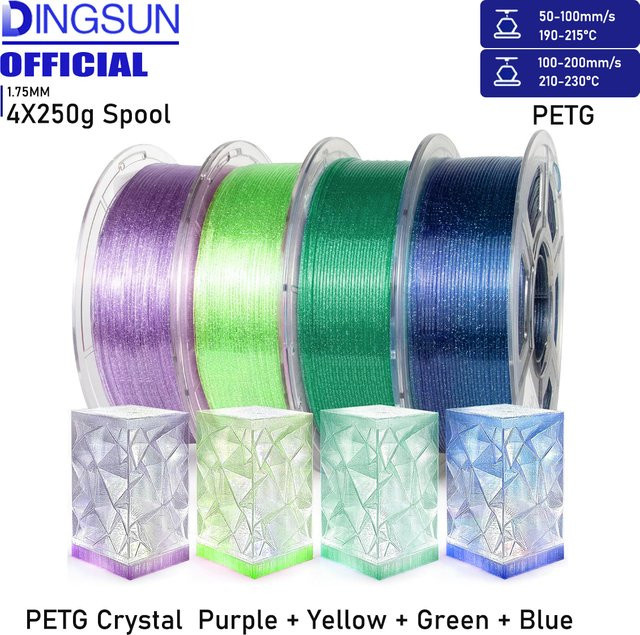 DINGSUN 3D Glitzer-PETG-Filament Transparent Blau, 1,75mm FDM Filament für Schnelldruck mit kristallklarer Oberfläche - Bild 1