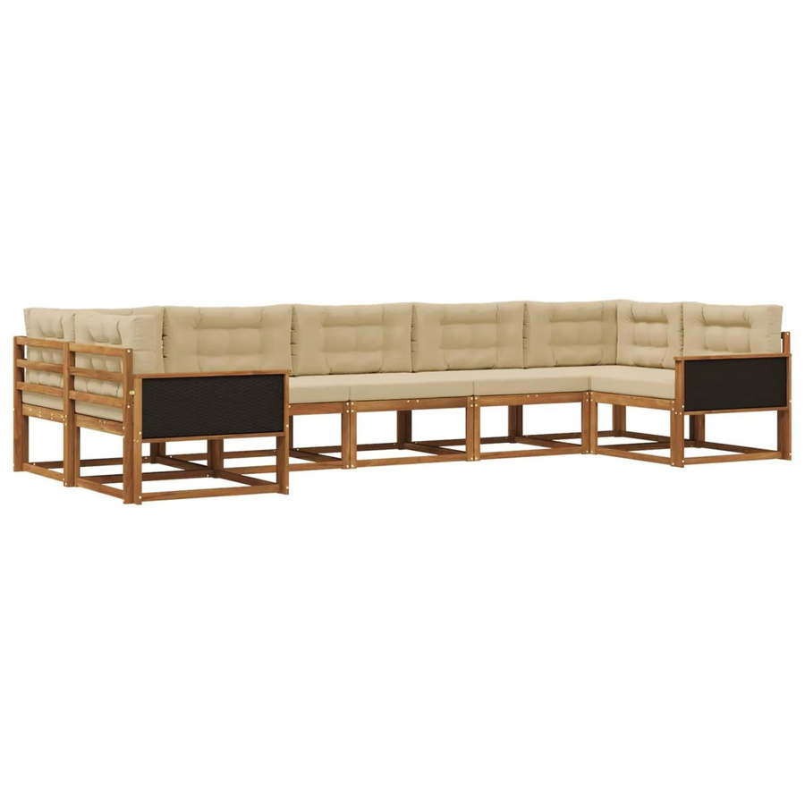 vidaXL Outdoor-Sofagarnitur L-Form aus Akazienholz mit Kissen in Natur und Beige - Bild 2