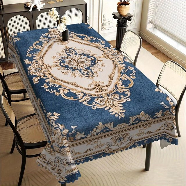 JMG Household Supplies Tischdecke mit floralem Muster in Blau und Gold, rechteckig, fleckenabweisend, B/T: 100 x 160 cm - Bild 1