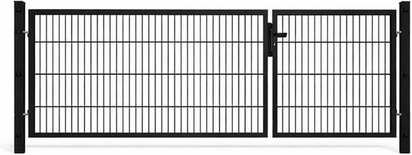 GEWA Gartentor Classic Doppeltor Unsymmetrisch aus Doppelstabmattenzaun in Anthrazit, B: 300 cm, H: 180 cm, inkl. Zubehör und 60x60mm Pfosten