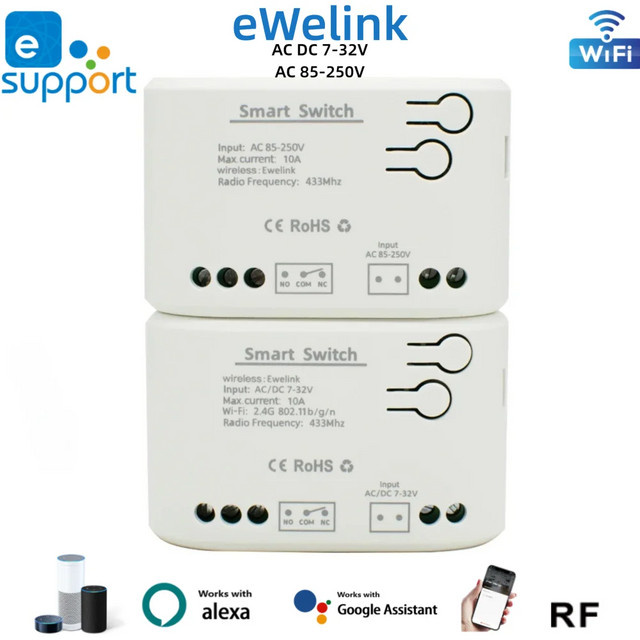 EWELINK 1-Kanal WIFI Smart Switch Relais Hausautomationsmodul in Weiß mit Amazon Alexa Unterstützung und Trockenkontakt - Bild 1