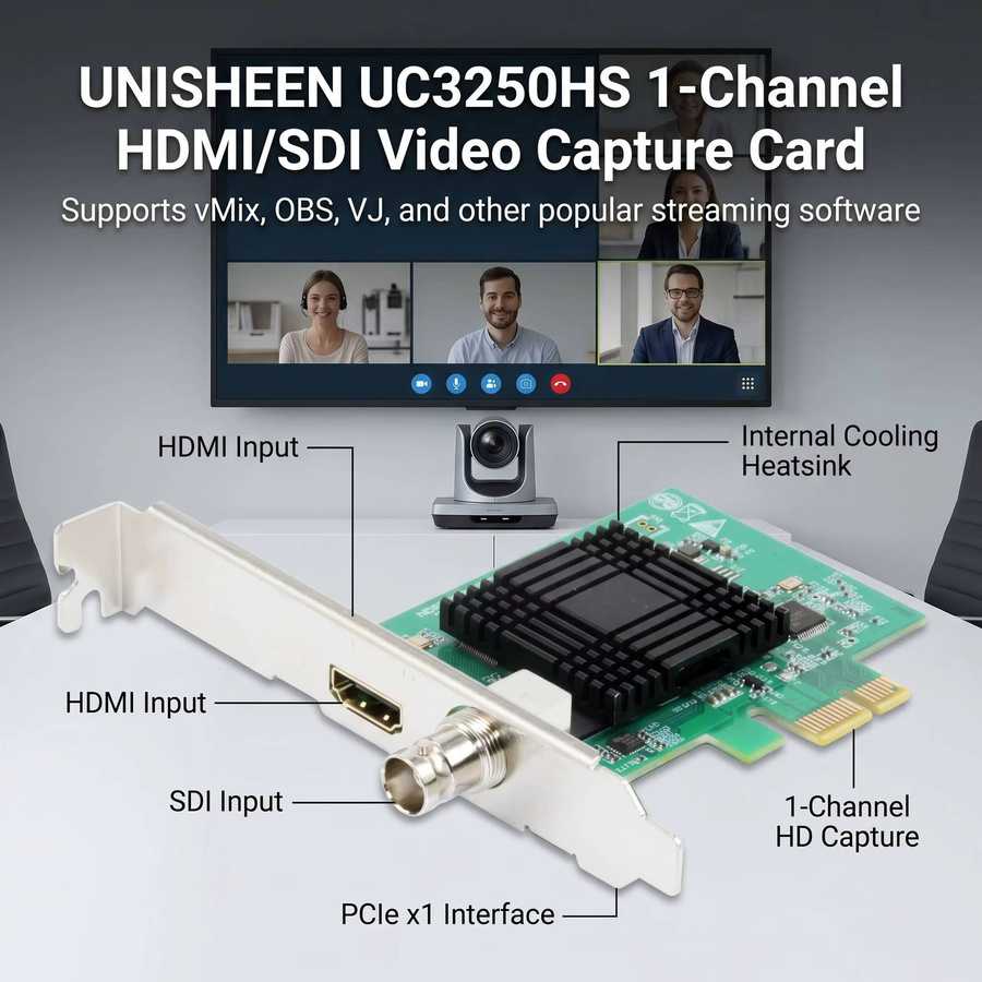 UNISHEEN Vmix OBS Streaming Live-Übertragung PCIe Video-Capture-Karte mit HDMI und SDI für HD 1080P unter Linux - Bild 4