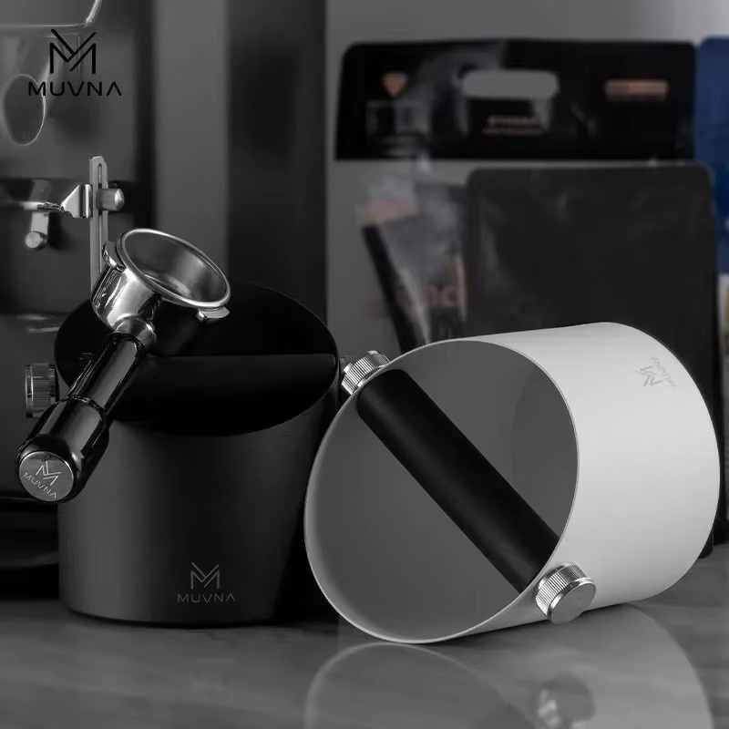 MUVNA Espresso-Klopfbox aus Edelstahl mit abnehmbarem Klopfstangen-Schock und rutschfester Basis, Farben: Weiß/Schwarz - Bild 2