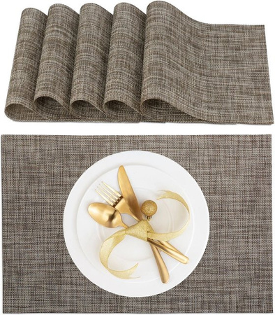 Relaxdays Tischset 6er Set aus Polyester und PVC in Braun, abwaschbar, B: 45 cm, T: 30 cm