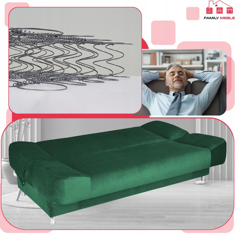Schlafsofa Sara von Family Möbel in Grün mit Bonellfedern und Bettkasten, ausklappbares Sofa und Bett - Bild 7