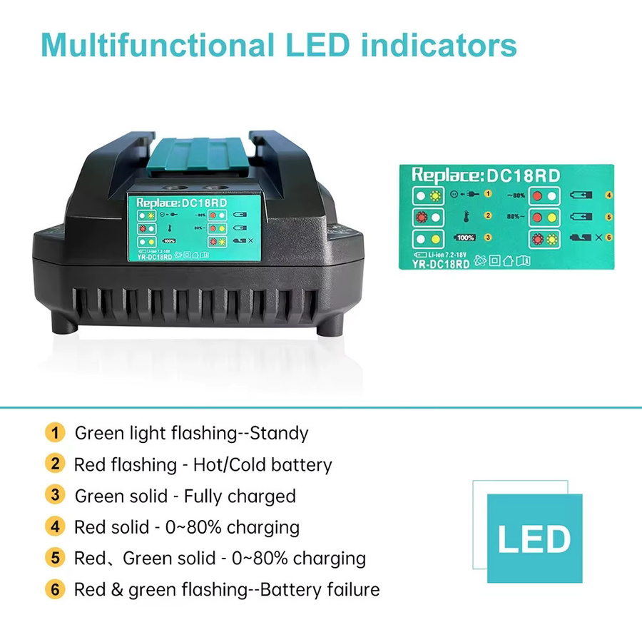 Makita DC18RCT Li-Ionen-Akku-Ladegerät für 18 V und 14,4 V Akkus, 3 A Ladestrom, Schwarz - Bild 4