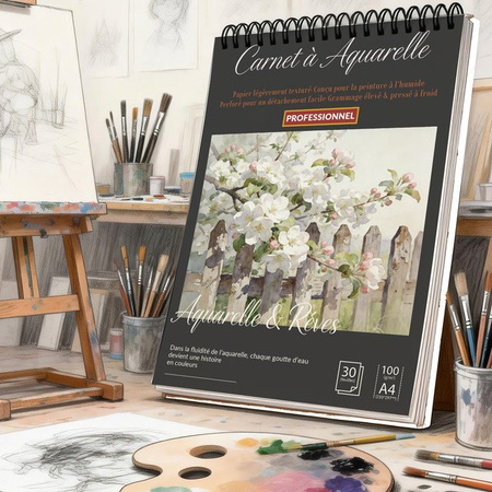 Spiralgebundenes Kunstskizzenbuch A4 mit schwarzem Hardcover und weißem Blüten- und Zaunmuster, säurefreier Zeichenblock mit 100 Blatt blanko Papier in Schwarz und Weiß