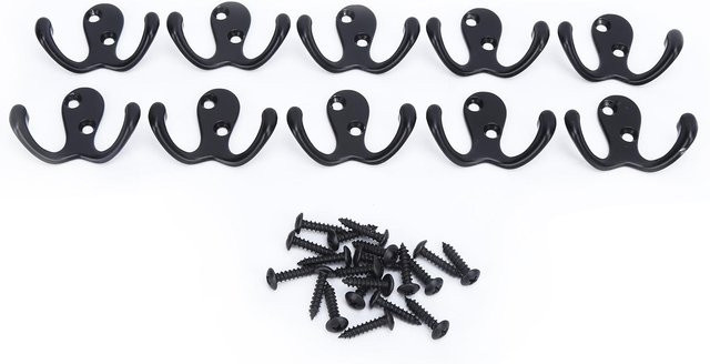Meterk 10er Set Wandhaken Doppelprong aus Zinklegierung in Schwarz - Bild 1