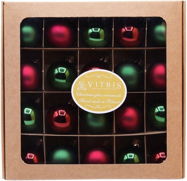 Vitbis Weihnachtskugeln aus Glas, 20 Stück, Grün und Bordeaux Mix, Durchmesser: 2 cm - Bild 1