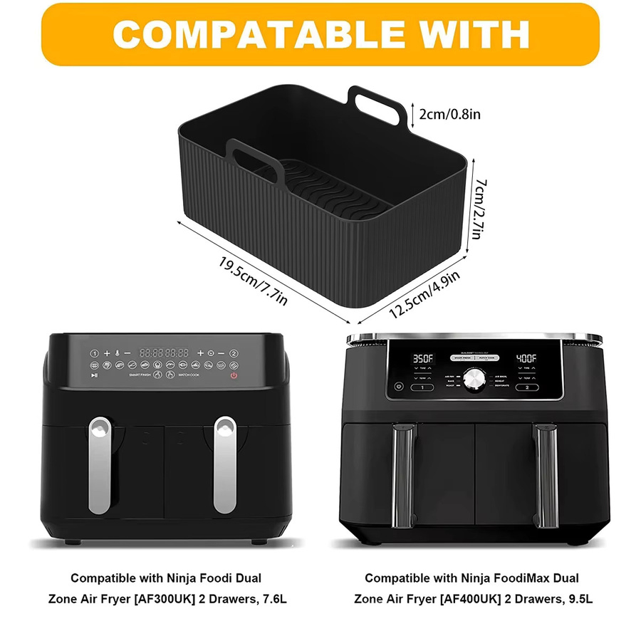 2er-Set Silikon Backform für Ninja Foodi Dual Air Fryer, rechteckige Einsätze in Schwarz - Bild 4