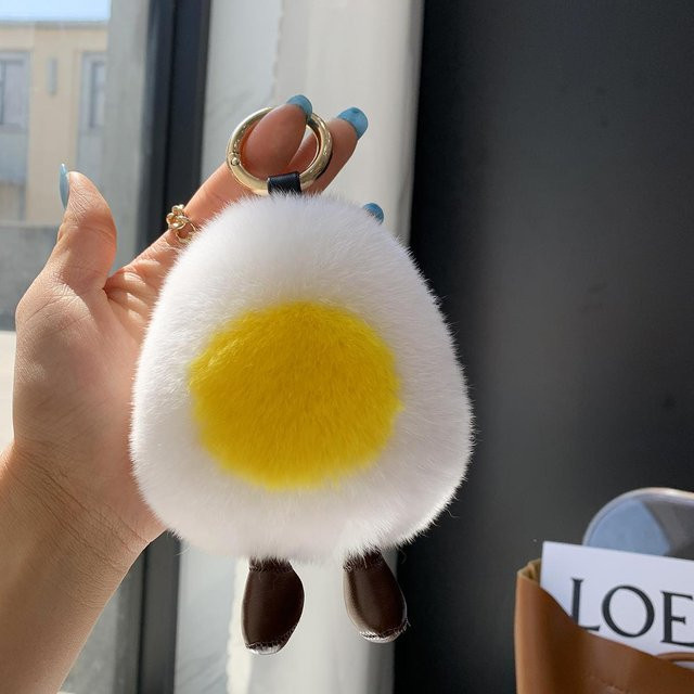 Schlüsselanhänger Rex-Hase, Plüsch-Ei-Puppe, Echter Pelzball, White, Unisex - Bild 1
