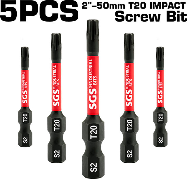 Schlagfeste T20 Schraubendreher-Bits in Schwarz, magnetisch, Länge: 50 mm - Bild 1