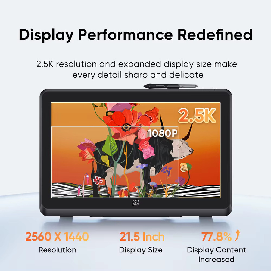 XPPen Artist Pro 22 (Gen 2) Grafiktablett-Monitor mit 2,5K QHD Zeichendisplay, X3 Pro Stift mit 16K Druckstufen, Farbe: Schwarz - Bild 2