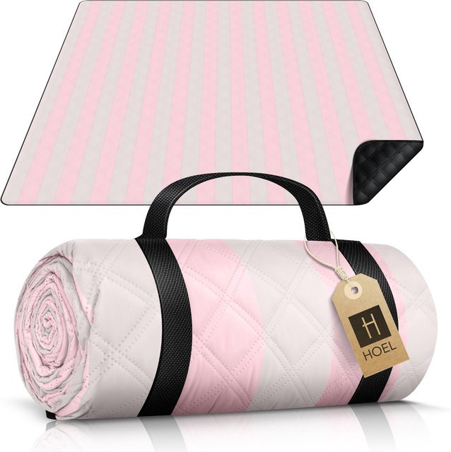 HOEL Picknickdecke Rosa-Ivory gestreift mit Oeko-Tex Standard 100 - Bild 1