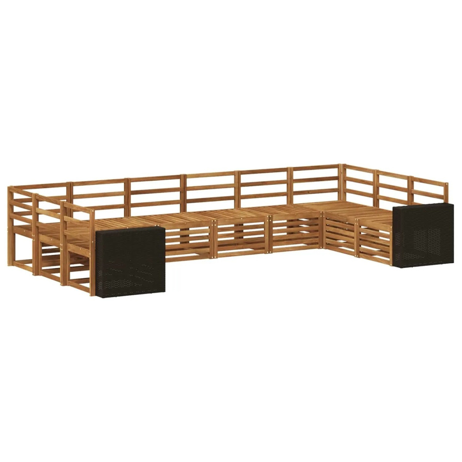 vidaXL Ecksofa Set aus Massivholz Akazie in Natur Braun, 10-teiliges L-Shape Sofa Set mit Kissen und Armlehnen - Bild 2
