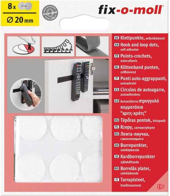 Fix-o-moll Klettpunkte selbstklebend Weiß 20 mm, 8 Sets - Bild 1