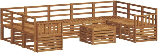 vidaXL Sofagarnitur 10-teilig aus Massivholz Akazie in Natur Braun, U-Form mit Tisch und Armlehnen - Bild 1
