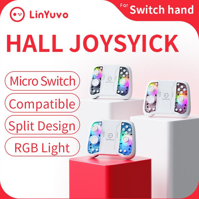 LInYuvo Kabelloses Gamepad für Nintendo Switch mit Hall-Rocker, RGB-Beleuchtung und Dual-Motor-Vibration in Grau oder Weiß - Bild 1