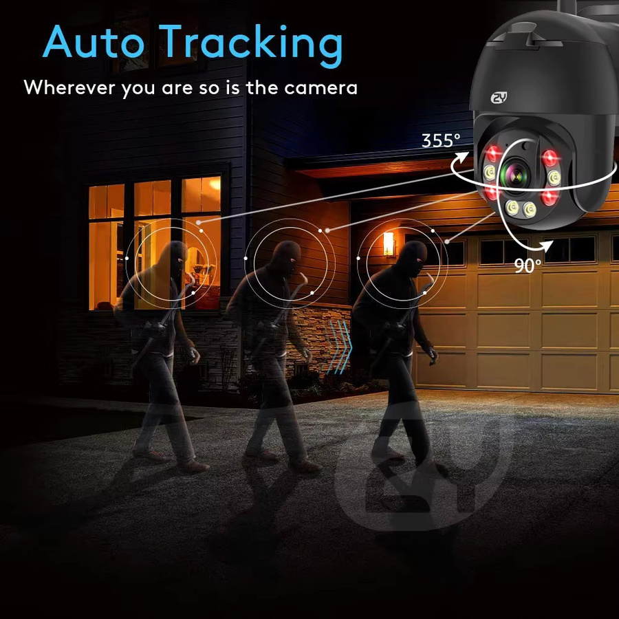 Zysecurity Outdoor Wifi Sicherheit Kamera mit 1080P Auflösung, AI Smart Auto Tracking, Speed Dome und IR Nachtsicht in Schwarz - Bild 4