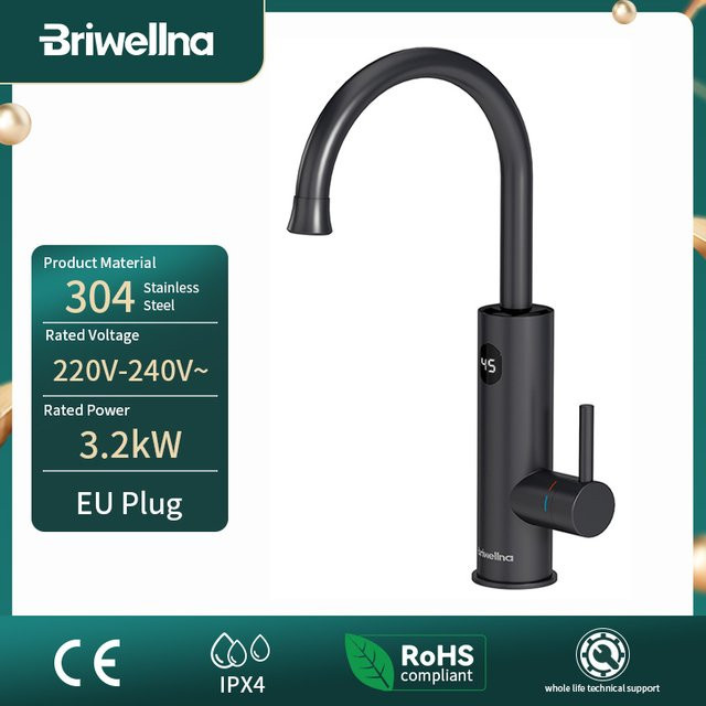 Briwellna Durchlauferhitzer-Wasserhahn in Schwarz, 220 V, elektrischer Wasserheizhahn mit 360 Grad drehbarem Auslauf - Bild 1