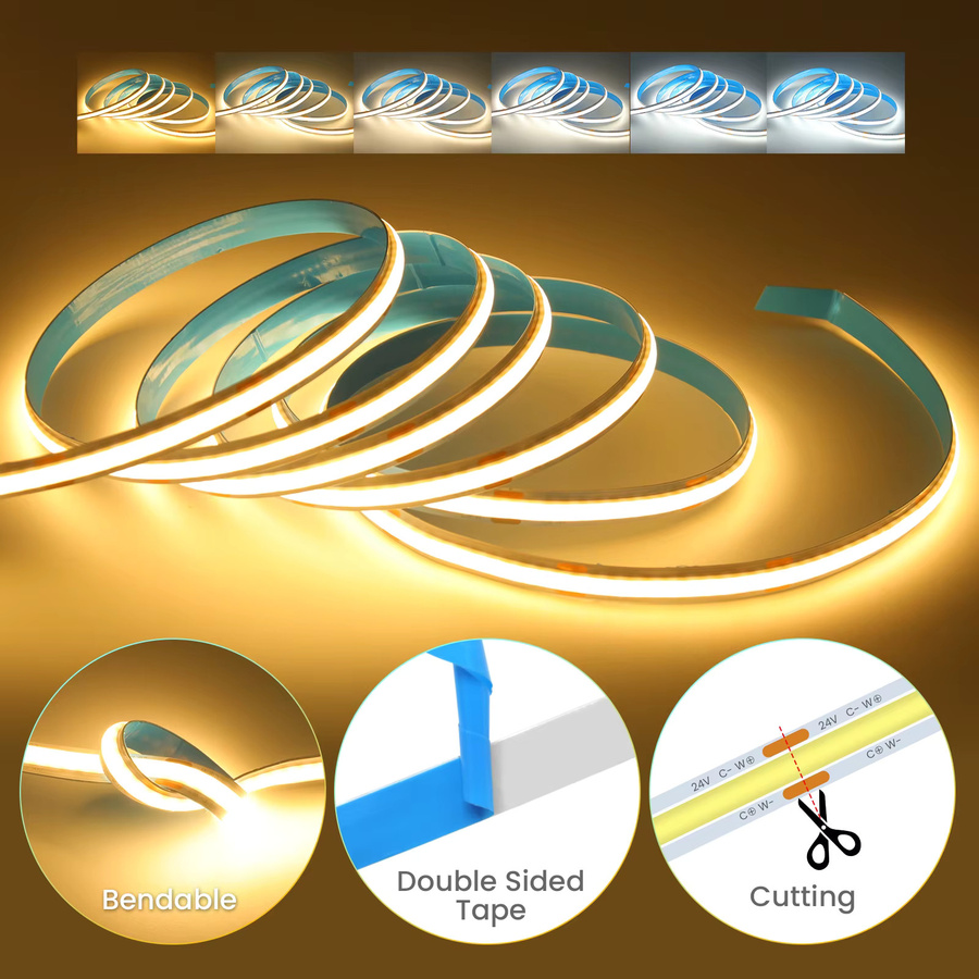 HEGEHE COB LED-Streifenleuchte mit Bluetooth App Steuerung, dimmbar, CCT 2700K - 6500K, 24V, weiß - Bild 4