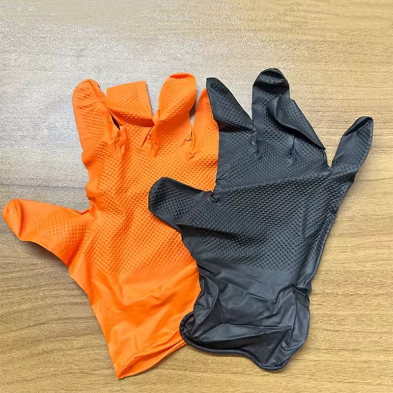 INMAICH Nitril-Handschuhe in Schwarz und Orange, robuste 8Mil Sicherheits-Arbeitshandschuhe mit Diamantstruktur für Industrie, Mechaniker und Gartenarbeit, Größe XL - Bild 2