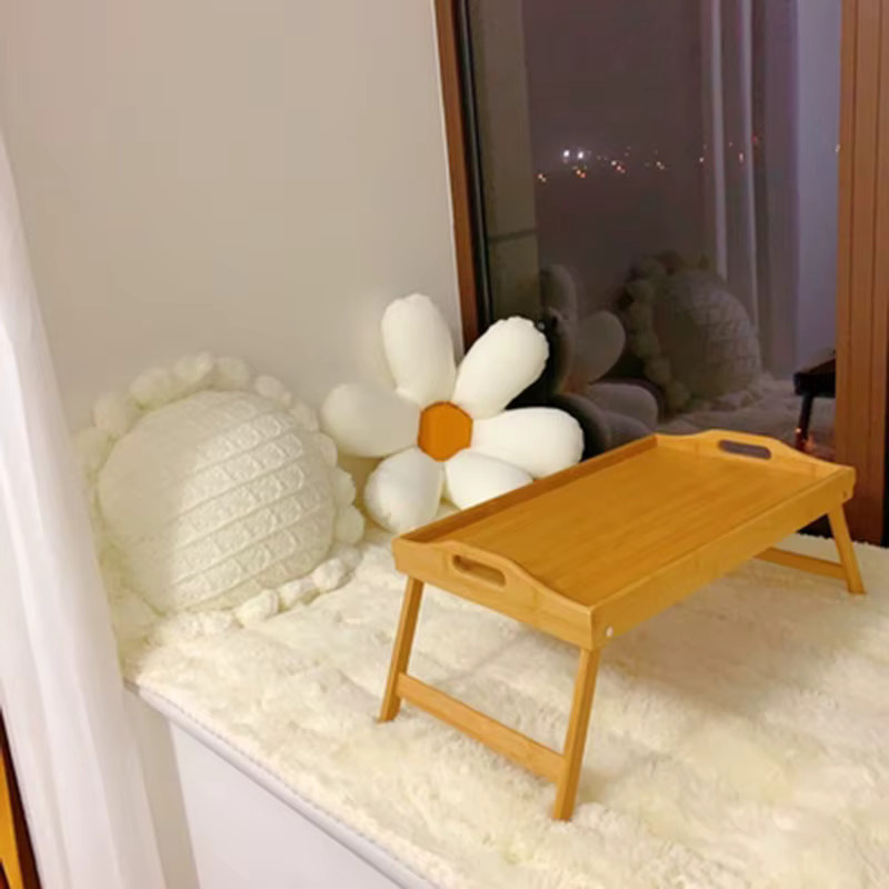 LIUSHADUOLA Klappbarer Betttablett-Tisch aus Holz, verstellbarer Laptopständer im Tatami-Stil, Frühstückstablett in Gelb und Braun - Bild 2