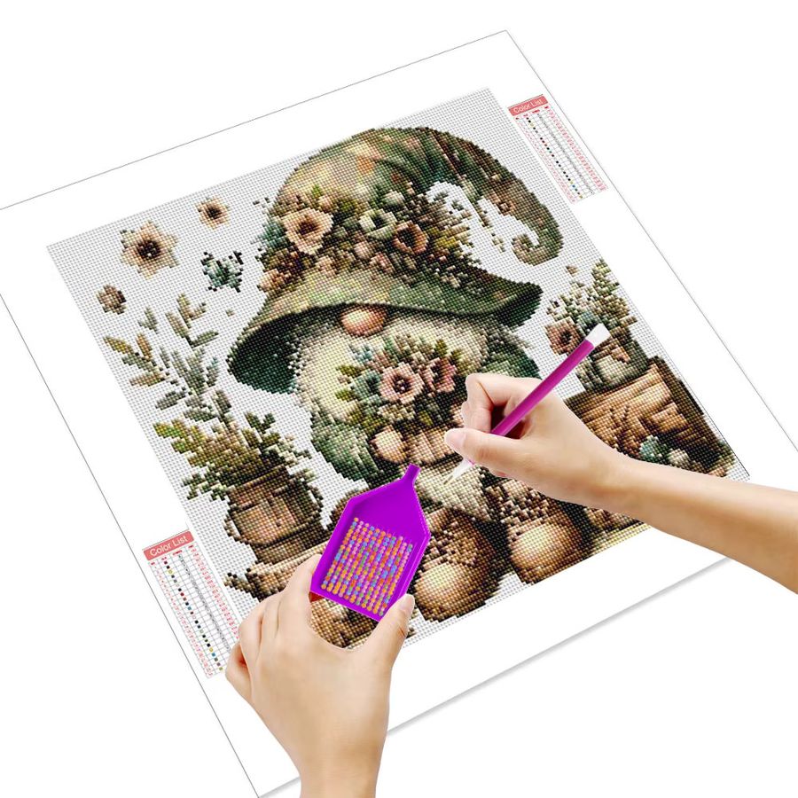 HUACAN 5D Diamant-Malerei-Set Zwerg mit Blumen Fantasy-Kunst als 3D-Mosaik-Bild, B/H: 20 x 20 cm - Bild 2