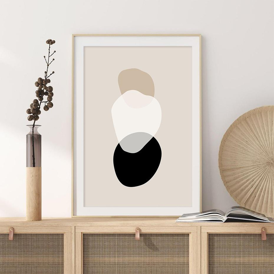 Edelweiss Art Poster Studio Abstrakte geometrische Leinwandmalerei in Beige und Schwarz im Boho-Stil, B: 40 cm, H: 60 cm - Bild 2