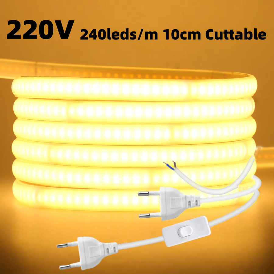 HEGEHE COB LED Neon Streifen IP65 mit 240 LEDs pro Meter, 230V, Weiß, flexibler Klebestreifen mit EU-Stecker - Bild 3