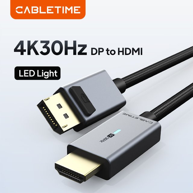 CABLETIME DisplayPort-zu-HDMI-Kabelkonverter für 4K 30Hz, DP1.2 Adapter für Laptop, PC, HDTV und Projektor - Bild 1