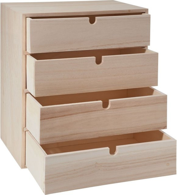 VBS Schubladenbox aus Rohholz mit 4 Schubladen in Beige, B/T/H: 34,0 x 20,0 x 30,0 cm - Bild 1