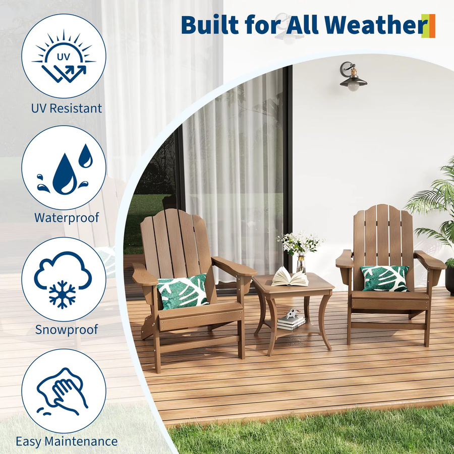 HiMISS Adirondack-Stuhl Set aus wetterfestem HDPE-Kunstmaterial in Braun mit Holzmaserung für Garten und Terrasse, 2 Stück - Bild 3