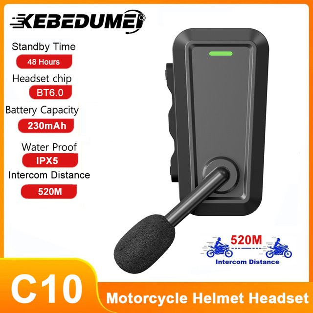 Kebidumei C10 Bluetooth 6.0 Motorrad-Headset mit Stereo-Freisprechfunktion und Wasserdichtigkeit in Schwarz - Bild 1