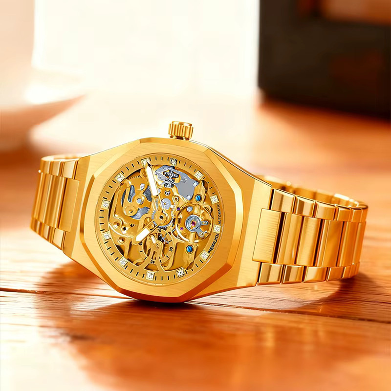 MEIRUIQI Armbanduhr, Automatik, Tourbillon, Edelstahl, Gold, Herren - Bild 4